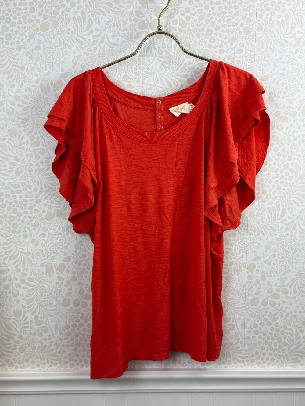 Nation LTD Orange Red 100% Pima Cotton Ruffle Sleeve Top - Size - X-Large
